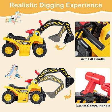 Costway 6V Electric Kids Ride On Excavator Pretend Play Toy Tractor w/ Basketball Hoop