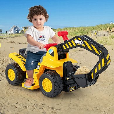 Costway 6V Electric Kids Ride On Excavator Pretend Play Toy Tractor w/ Basketball Hoop