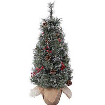 3FT Pre-Lit Artificial Christmas Tree , 78 Led Lights and Snowy Branches, Burlap Wrapped Base
