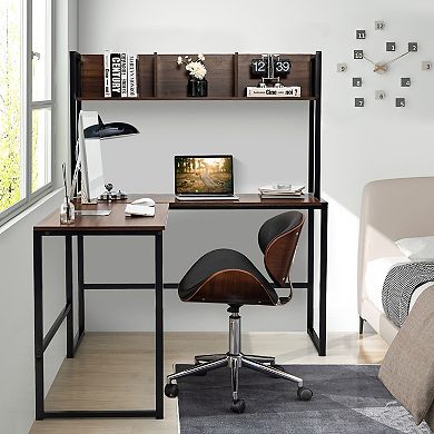 Costway 55'' L-Shaped Desk Corner Computer Desk w/Hutch