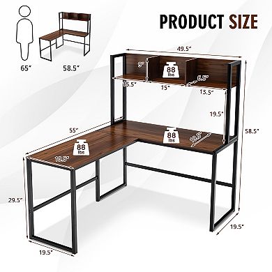 Costway 55'' L-Shaped Desk Corner Computer Desk w/Hutch