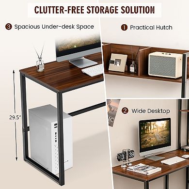 Costway 55'' L-Shaped Desk Corner Computer Desk w/Hutch
