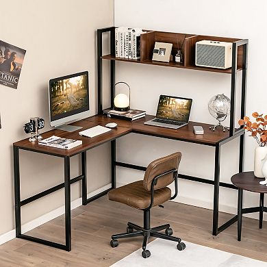 Costway 55'' L-Shaped Desk Corner Computer Desk w/Hutch