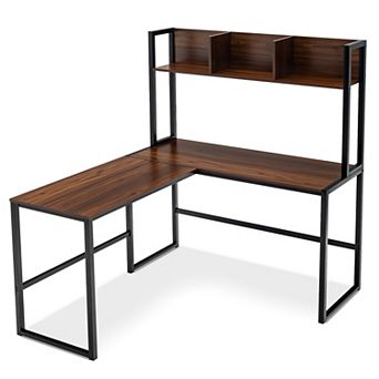 Costway 55'' L-Shaped Desk Corner Computer Desk w/Hutch