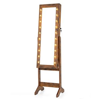 Costway LED Mirror Jewelry Cabinet with 20 LED Lights Full-Length Mirror Adjustable Angles