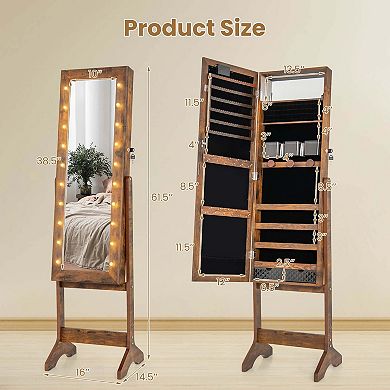 Costway LED Mirror Jewelry Cabinet with 20 LED Lights Full-Length Mirror Adjustable Angles