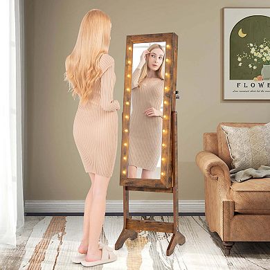 Costway LED Mirror Jewelry Cabinet with 20 LED Lights Full-Length Mirror Adjustable Angles