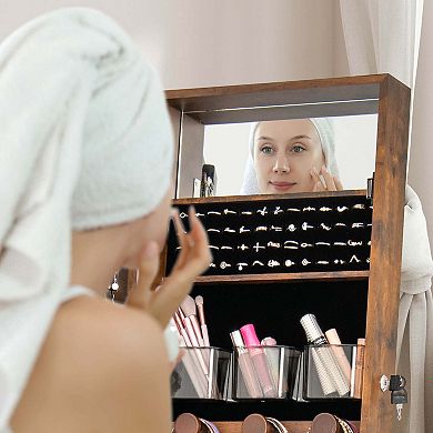 Costway LED Mirror Jewelry Cabinet with 20 LED Lights Full-Length Mirror Adjustable Angles