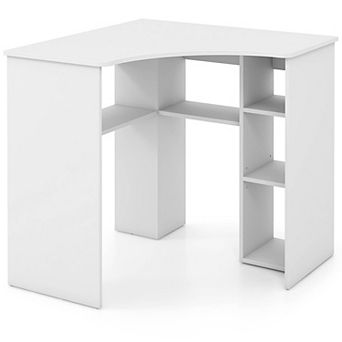 Costway L-Shaped Computer Desk with Storage Shelves Adjustable Shelf for Home Office White