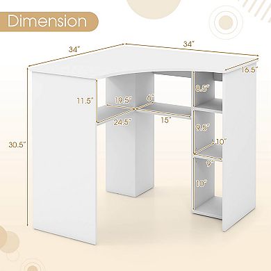 Costway L-Shaped Computer Desk with Storage Shelves Adjustable Shelf for Home Office White