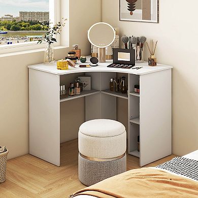 Costway L-Shaped Computer Desk with Storage Shelves Adjustable Shelf for Home Office White
