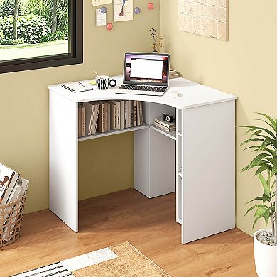 Costway L-Shaped Computer Desk with Storage Shelves Adjustable Shelf for Home Office White