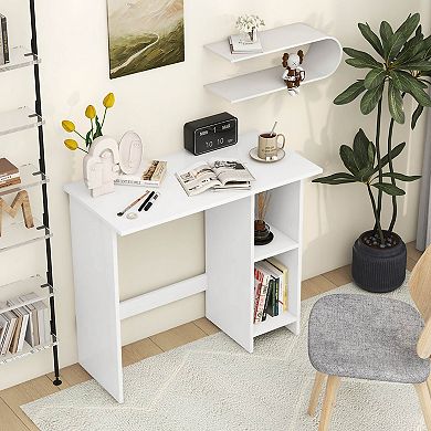 Costway Small Computer Desk with Storage Modern Writing Desk with Adjustable Shelf White