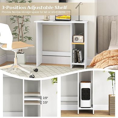 Costway Small Computer Desk with Storage Modern Writing Desk with Adjustable Shelf White