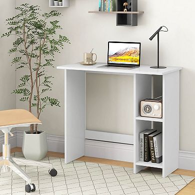 Costway Small Computer Desk with Storage Modern Writing Desk with Adjustable Shelf White