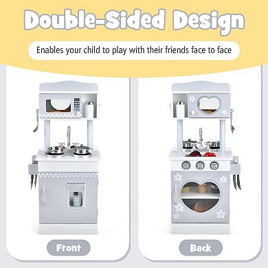 Costway Kids Kitchen PlaySet Pretend Wooden Play Kitchen with IceDispenser&Stovefor Toddler