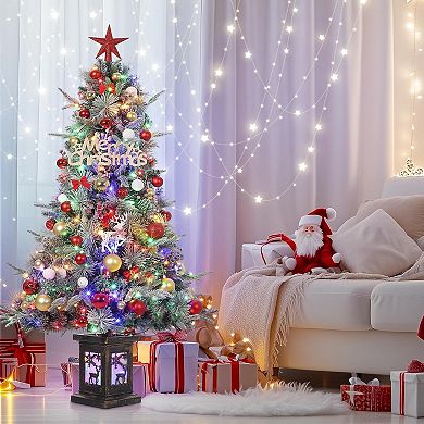 4.5ft Pre-Lit Christmas Tree with 150 Two-Color Lights & Snow Berries,8 Light-Modes,Elk Base