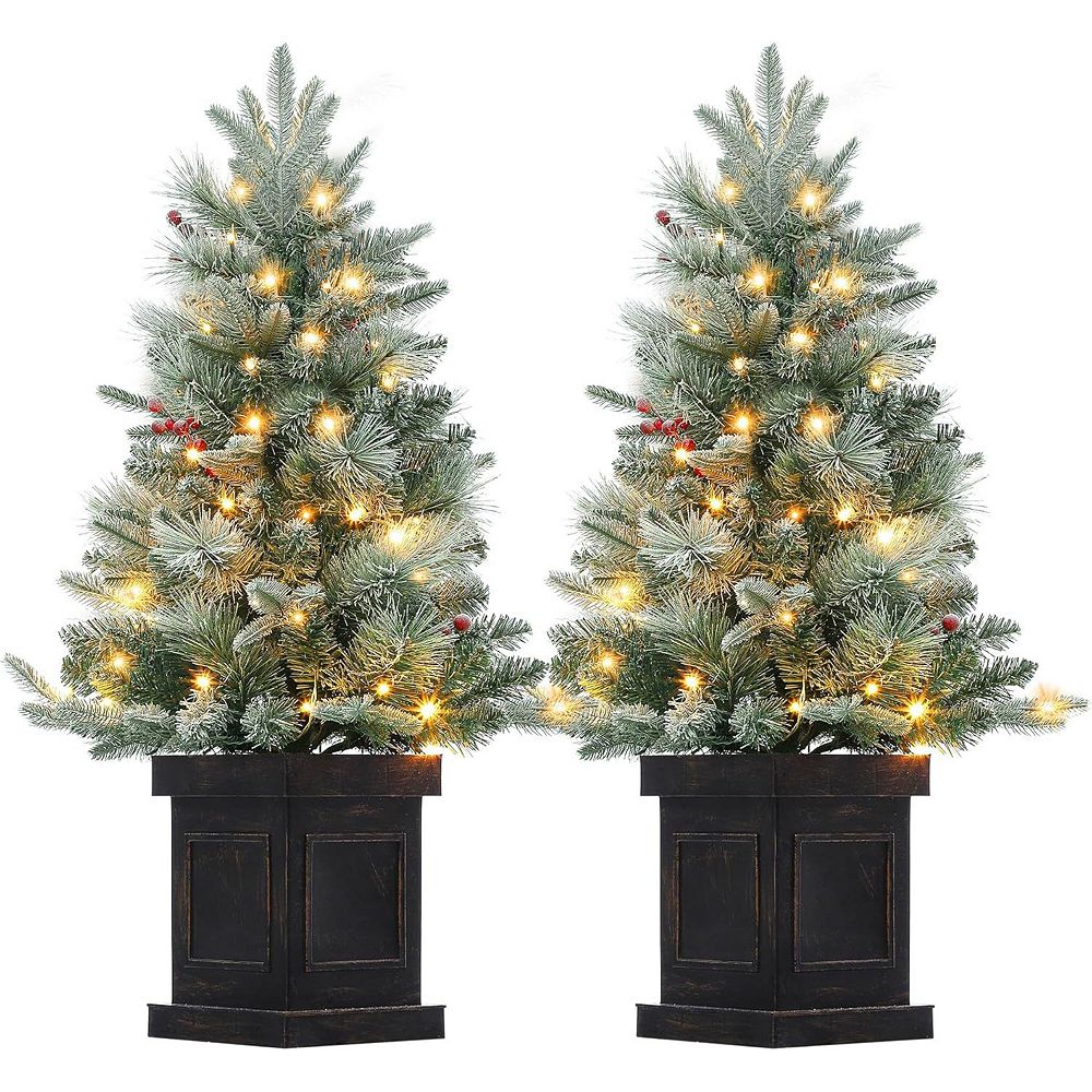 2 PCS 3FT Mini Xmas Christmas Tree with Square Shaped Base, 70 Warm ...