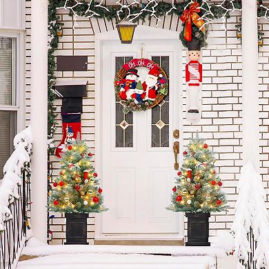 2 PCS 3FT Mini Xmas Christmas Tree with Square Shaped Base, 70 Warm White LED Lights, Retro Base