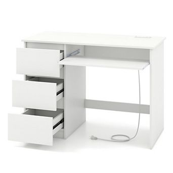 Costway Computer Desk with Built-in Charging Station USB Type-C Ports Keyboard Tray 3 Drawers