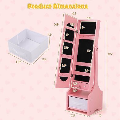 Costway Kids Jewelry Cabinet with Full-Length Mirror Drawer 2 Adjustable Tilt Angles