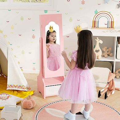 Costway Kids Jewelry Cabinet with Full-Length Mirror Drawer 2 Adjustable Tilt Angles