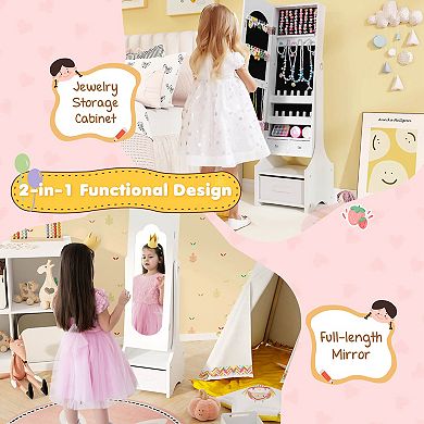 Costway Kids Jewelry Cabinet with Full-Length Mirror Drawer 2 Adjustable Tilt Angles