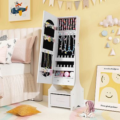 Costway Kids Jewelry Cabinet with Full-Length Mirror Drawer 2 Adjustable Tilt Angles