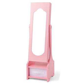 Costway Kids Jewelry Cabinet with Full-Length Mirror Drawer 2 Adjustable Tilt Angles