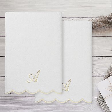 Linum Home Textiles Adornia Turkish Cotton Scallop 2-pc. Personalized Bath Towel Set
