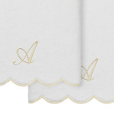 Linum Home Textiles Adornia Turkish Cotton Scallop 2-pc. Personalized Bath Towel Set