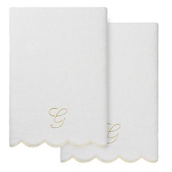Linum Home Textiles Adornia Turkish Cotton Scallop 2 pc Personalized Bath Towel Set