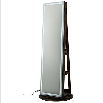 Costway 360° Swivel Jewelry Cabinet Organizer 3-Color LED Mirror with Built-in Lights