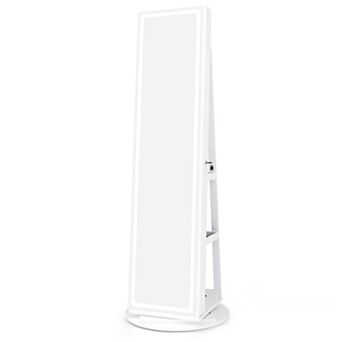 Costway 360° Swivel Jewelry Cabinet Organizer 3-Color LED Mirror with Built-in Lights