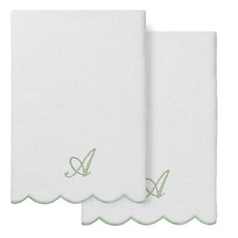 Linum Home Textiles Turkish Cotton Adornia Scallop 2 pc Personalized Cursive Bath Towel Set