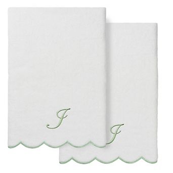 Linum Home Textiles Turkish Cotton Adornia Scallop 2 pc Personalized Cursive Bath Towel Set