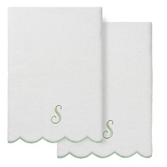Linum Home Textiles Turkish Cotton Adornia Scallop 2 pc Personalized Cursive Bath Towel Set