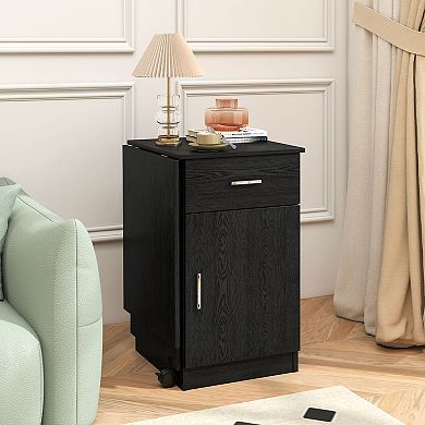 Costway Folding Computer Desk with Drawer Cabinet & Adjustable Shelf Wheel for Living Room