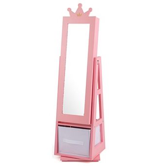 Costway Kids Jewelry Cabinet with Full-Length Mirror Foldable Drawer Anti-toppling System