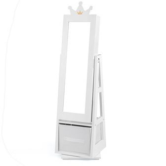Costway Kids Jewelry Cabinet with Full-Length Mirror Foldable Drawer Anti-toppling System
