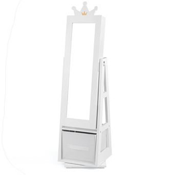 Costway Kids Jewelry Cabinet with Full-Length Mirror Foldable Drawer Anti-toppling System