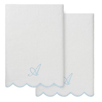Linum Home Textiles Turkish Cotton Scallop 2 pc Personalized Monogram Bath Towel Set
