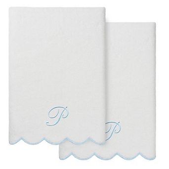 Linum Home Textiles Turkish Cotton Scallop 2 pc Personalized Monogram Bath Towel Set