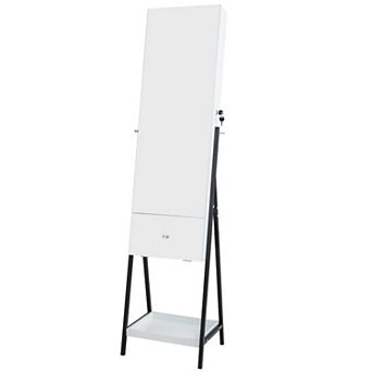 Costway Jewelry Cabinet Armoire Full-Length Mirror with 3-Color LED Lights & Drawer