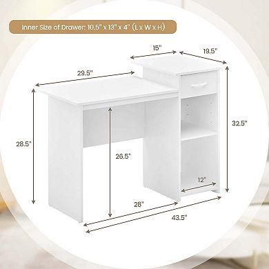 Costway Computer Desk with Drawer Modern Laptop PC Desk with Adjustable Shelf Cable Hole