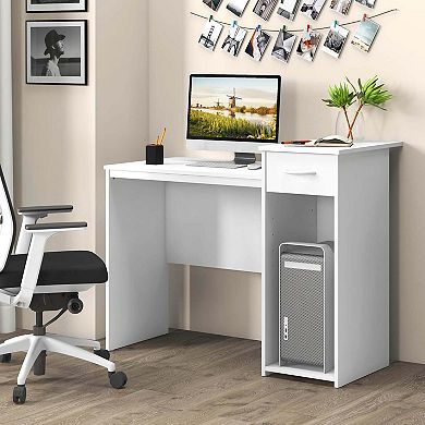 Costway Computer Desk with Drawer Modern Laptop PC Desk with Adjustable Shelf Cable Hole