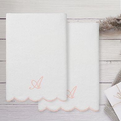 Linum Home Textiles Adornia Turkish Cotton Scallop 2-pc. Pink Personalized Bath Towel Set