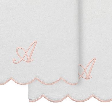 Linum Home Textiles Adornia Turkish Cotton Scallop 2-pc. Pink Personalized Bath Towel Set