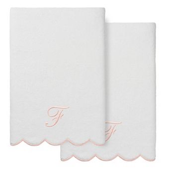 Linum Home Textiles Adornia Turkish Cotton Scallop 2 pc Pink Personalized Bath Towel Set