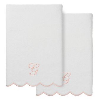 Linum Home Textiles Adornia Turkish Cotton Scallop 2 pc Pink Personalized Bath Towel Set
